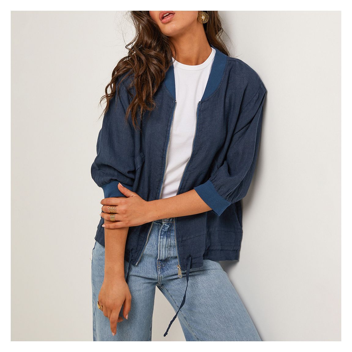 Indigo Linen Bomber Blouse main product photo