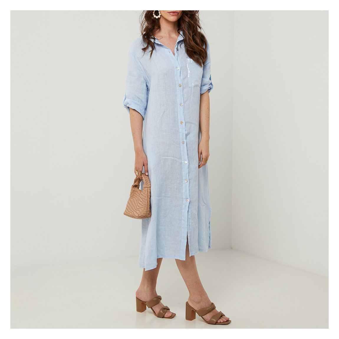 Powder Blue Linen Shirt Dress main product photo