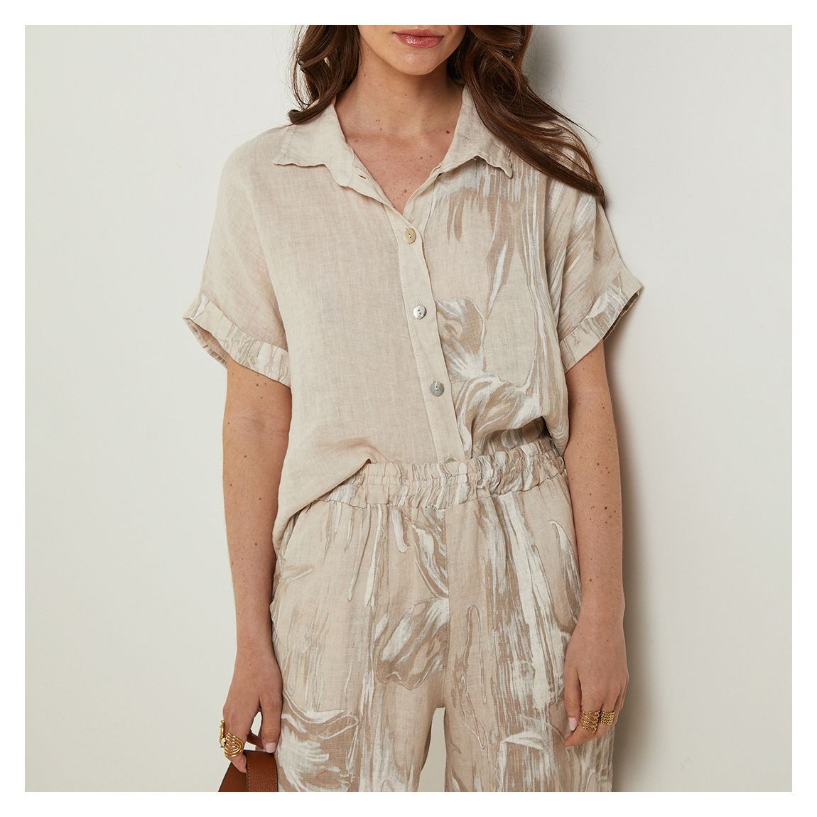 Stone Printed Relaxed Linen Shirt main product photo