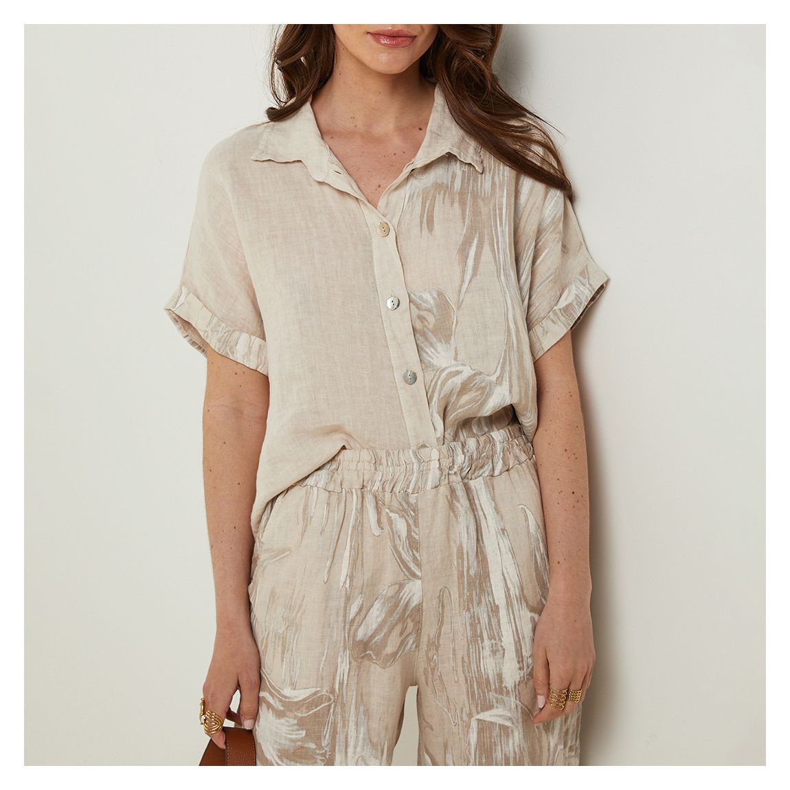 Stone Printed Relaxed Linen Shirt main product photo