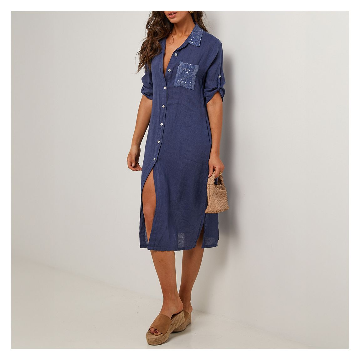 Indigo Linen Shirt Dress main product photo