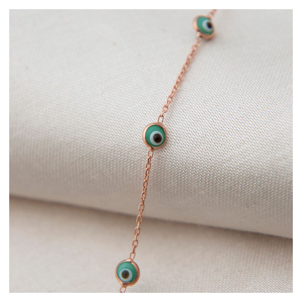 Green Evil Eye Chain Rose Gold Bracelet main product photo