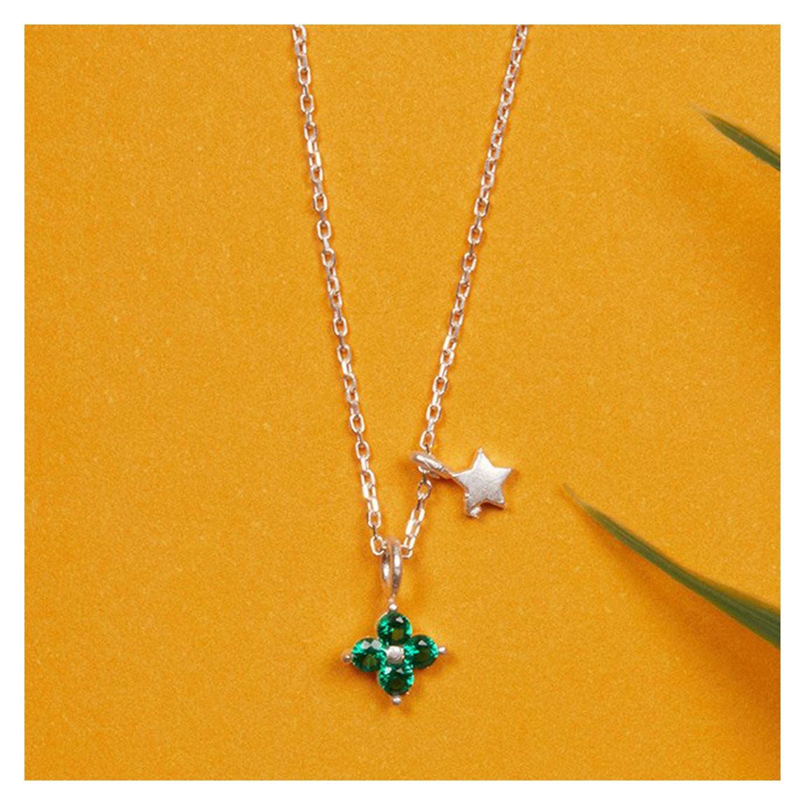 Green Flower Charm Silver Chain Necklace main product photo