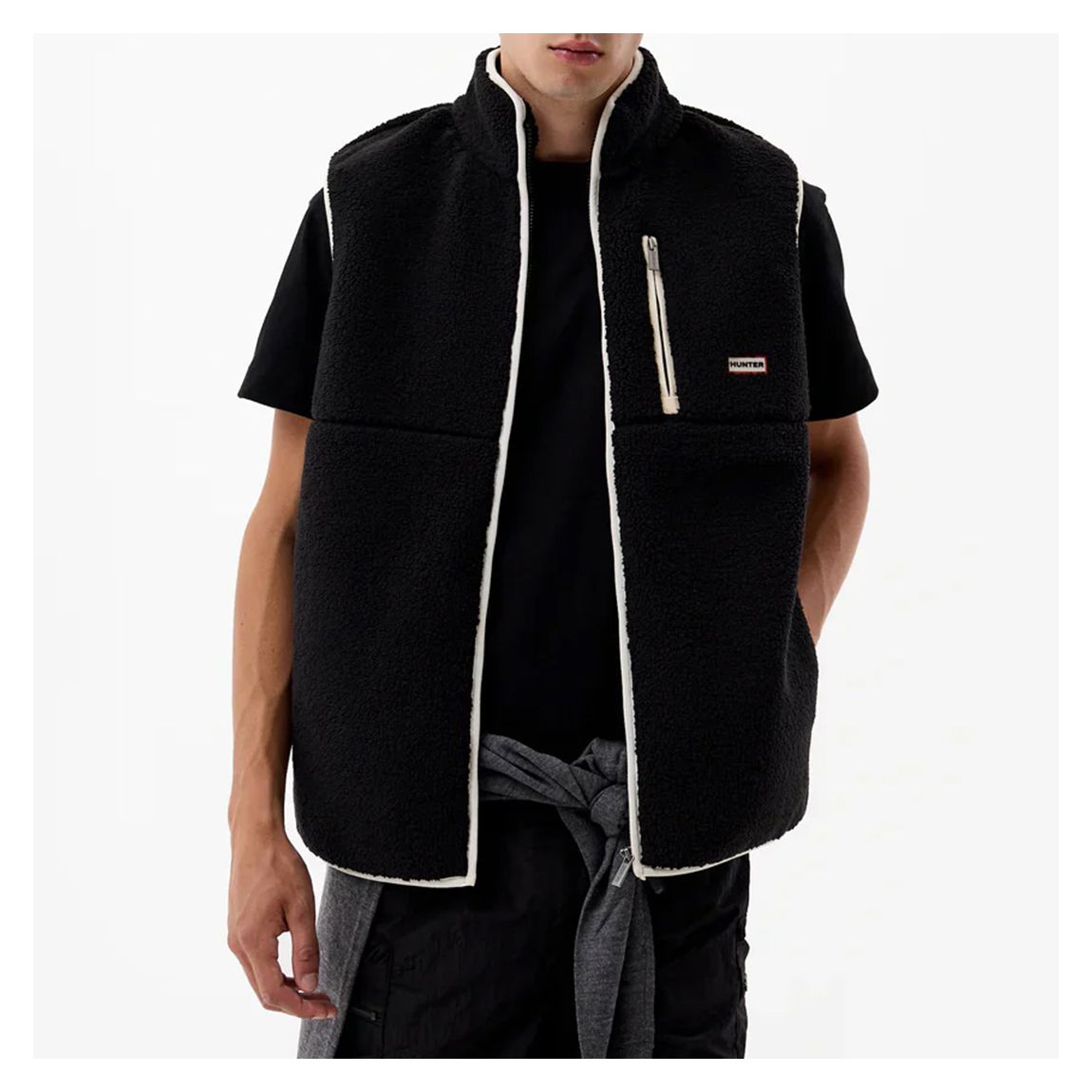 Men's Black Drill Fleece Gilet main product photo