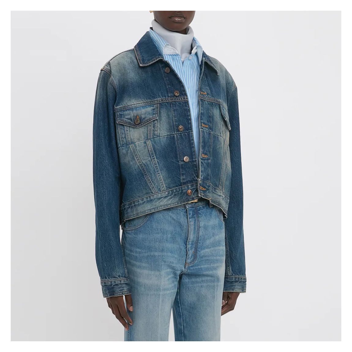 Indigo Vintage Wash Cropped Denim Jacket main product photo