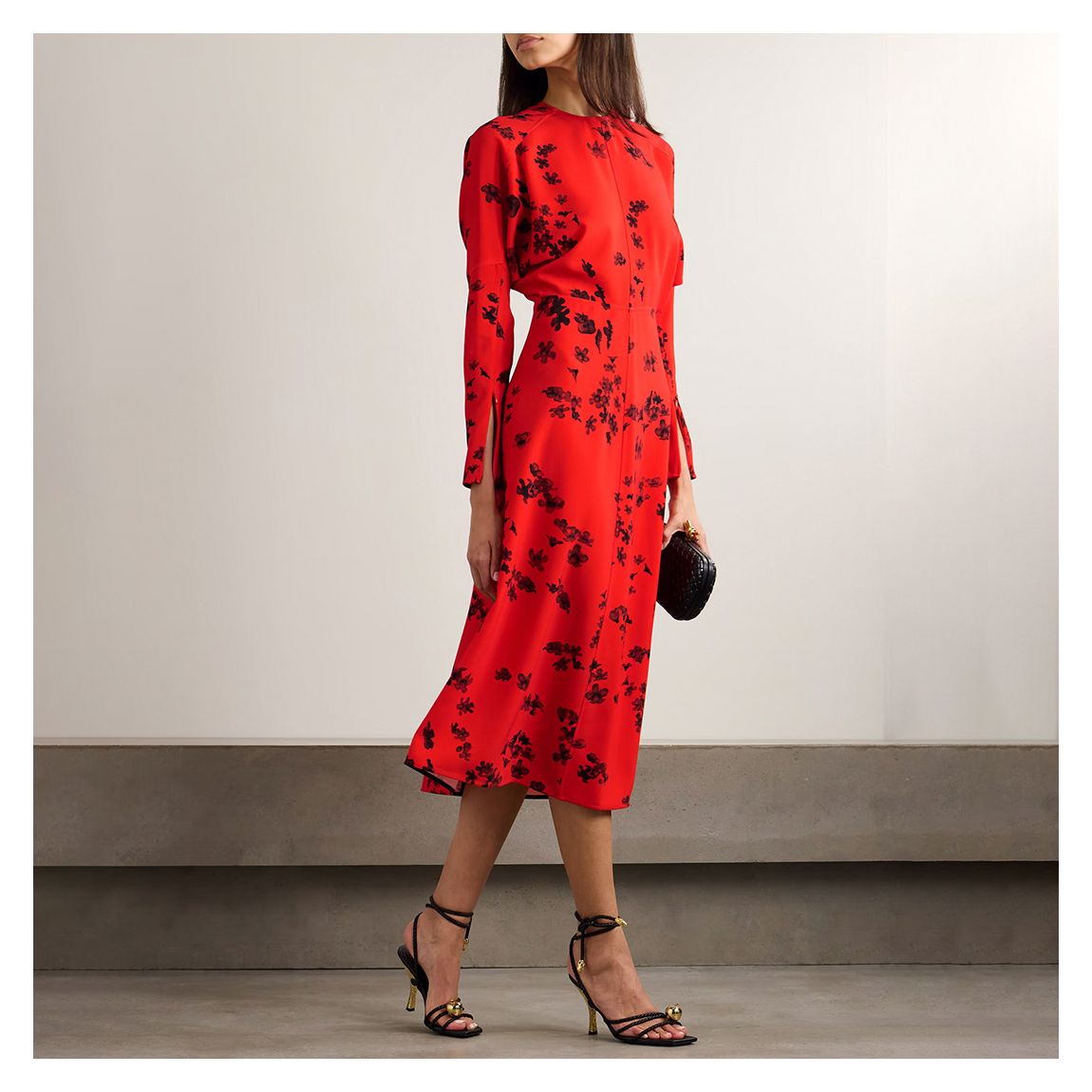 Red Printed Long Sleeve Dolman Midi Dress main product photo