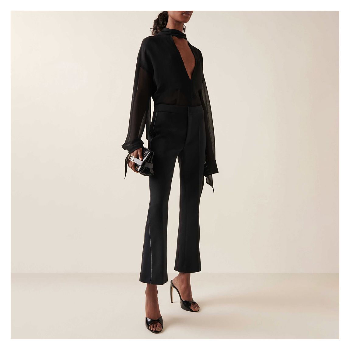 Black Rib Detail Cropped Trouser main product photo