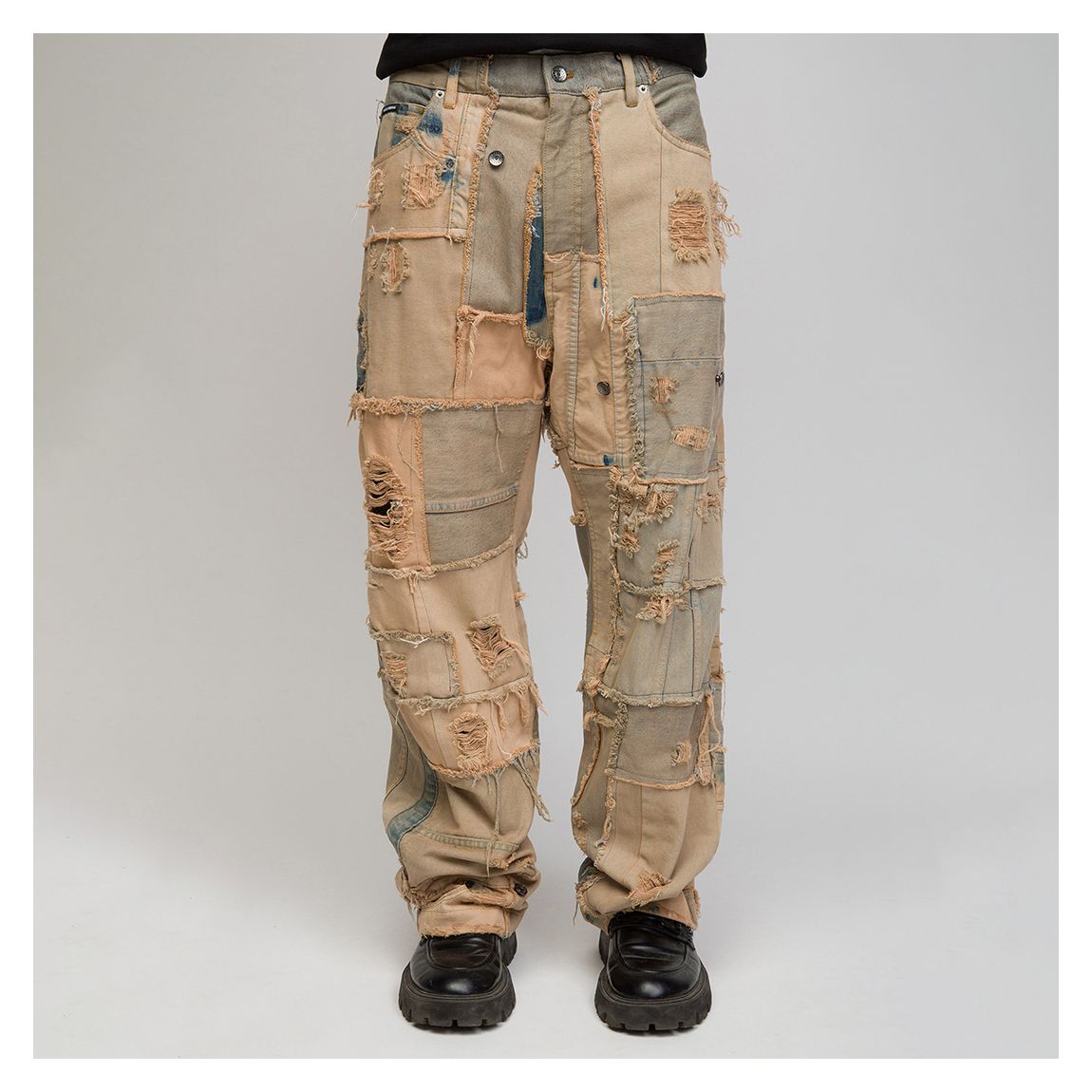 Beige Patchwork Cargo Jeans main product photo