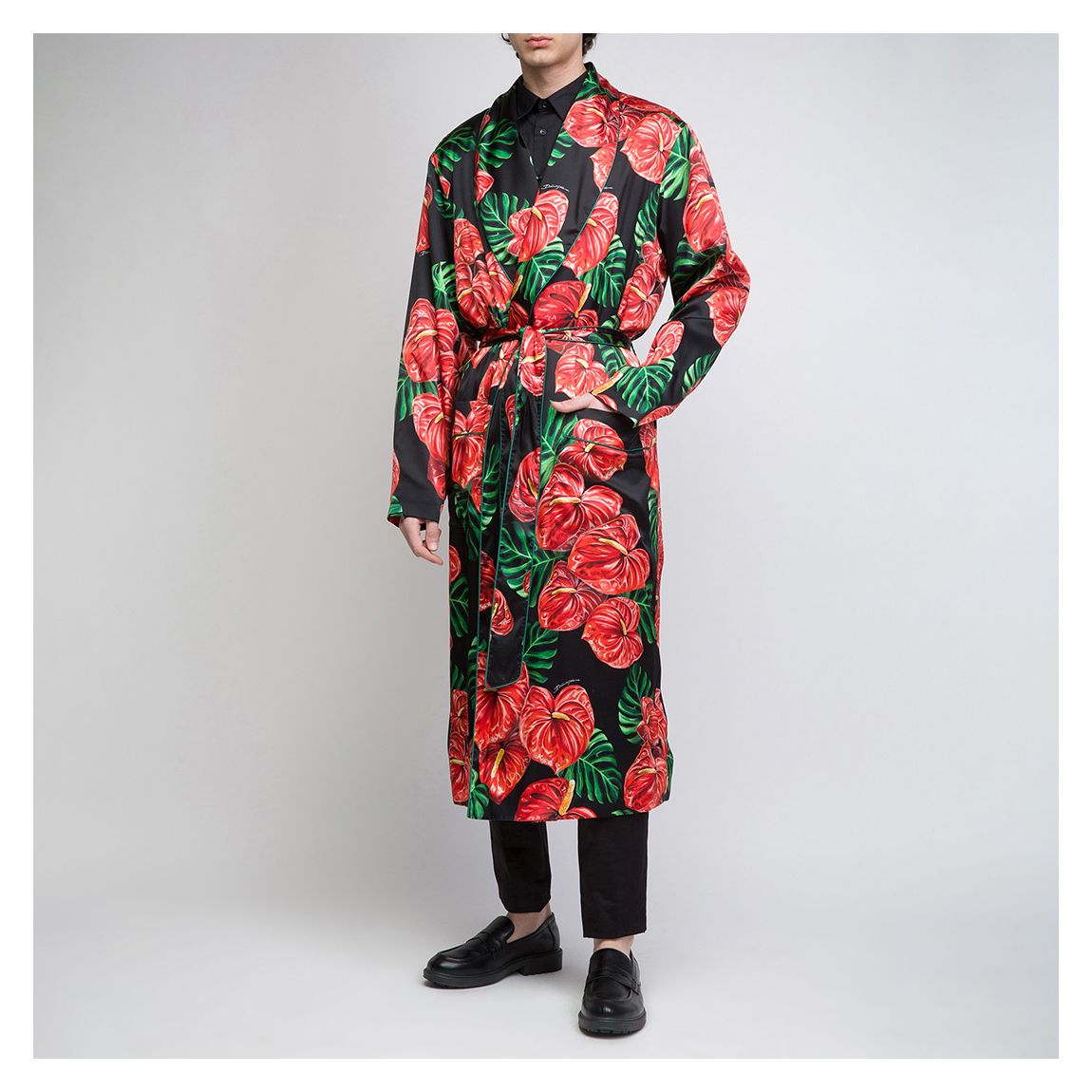 Black/Red Print Silk Dressing Gown main product photo