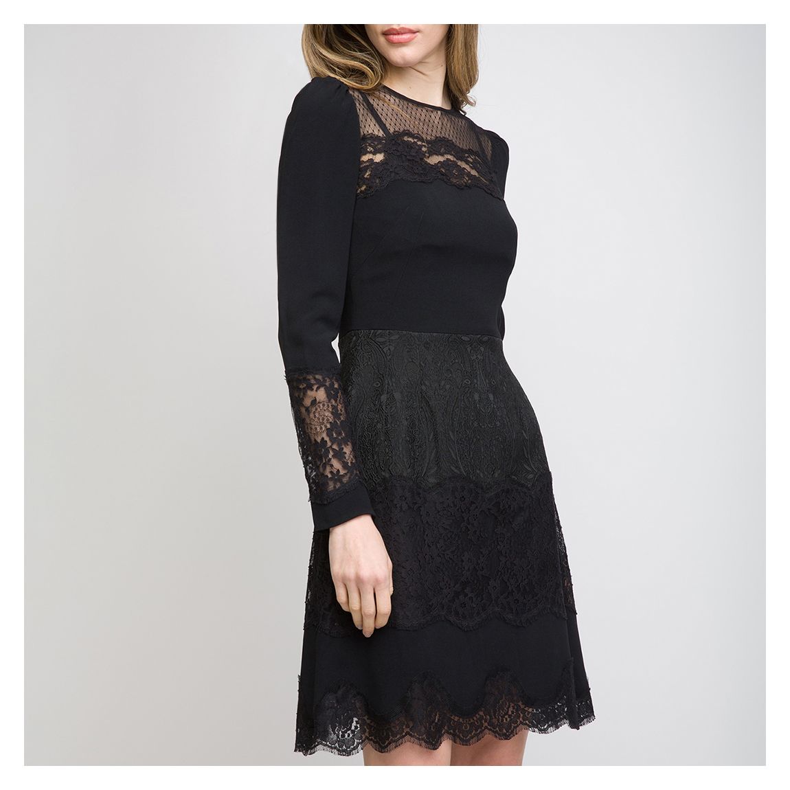 Black Semi Sheer Lace Panel Dress main product photo