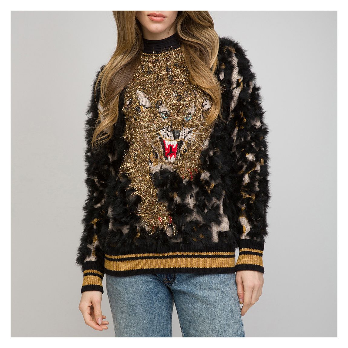 Black/Gold Crew Animal Sweater main product photo