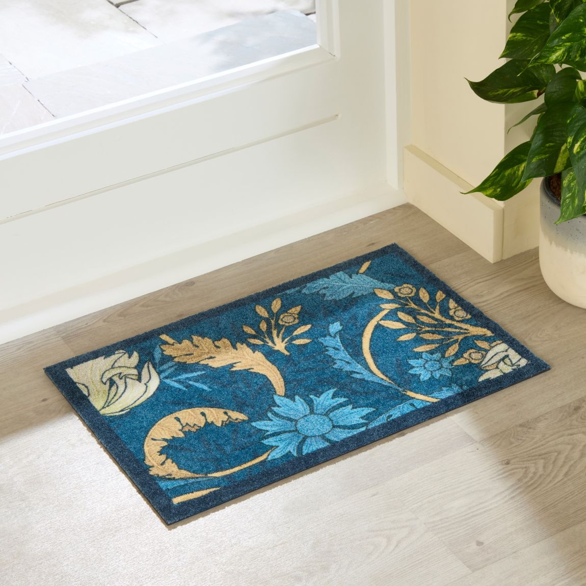William Morris Blue Indoor Washable Doormat 60x40cm main product photo