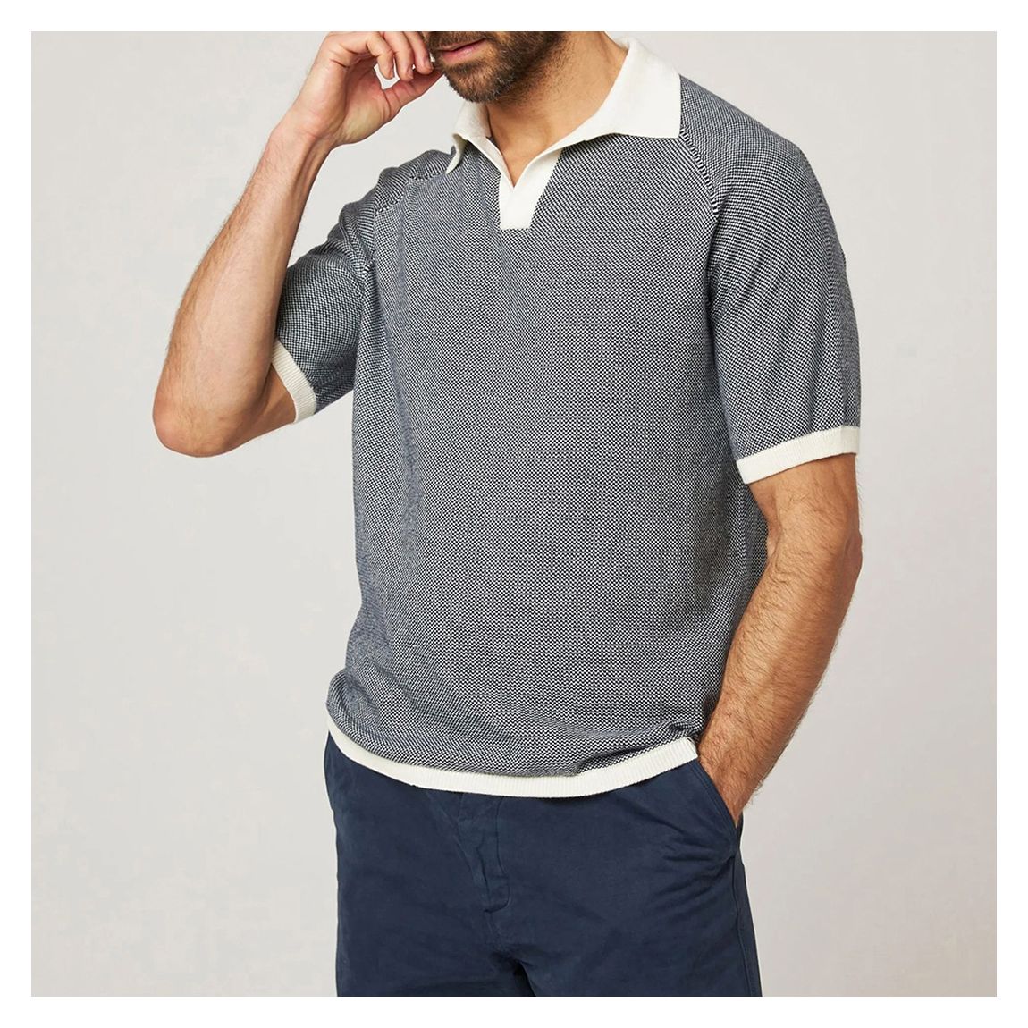 White/Navy Stripe Lynton Polo Shirt main product photo