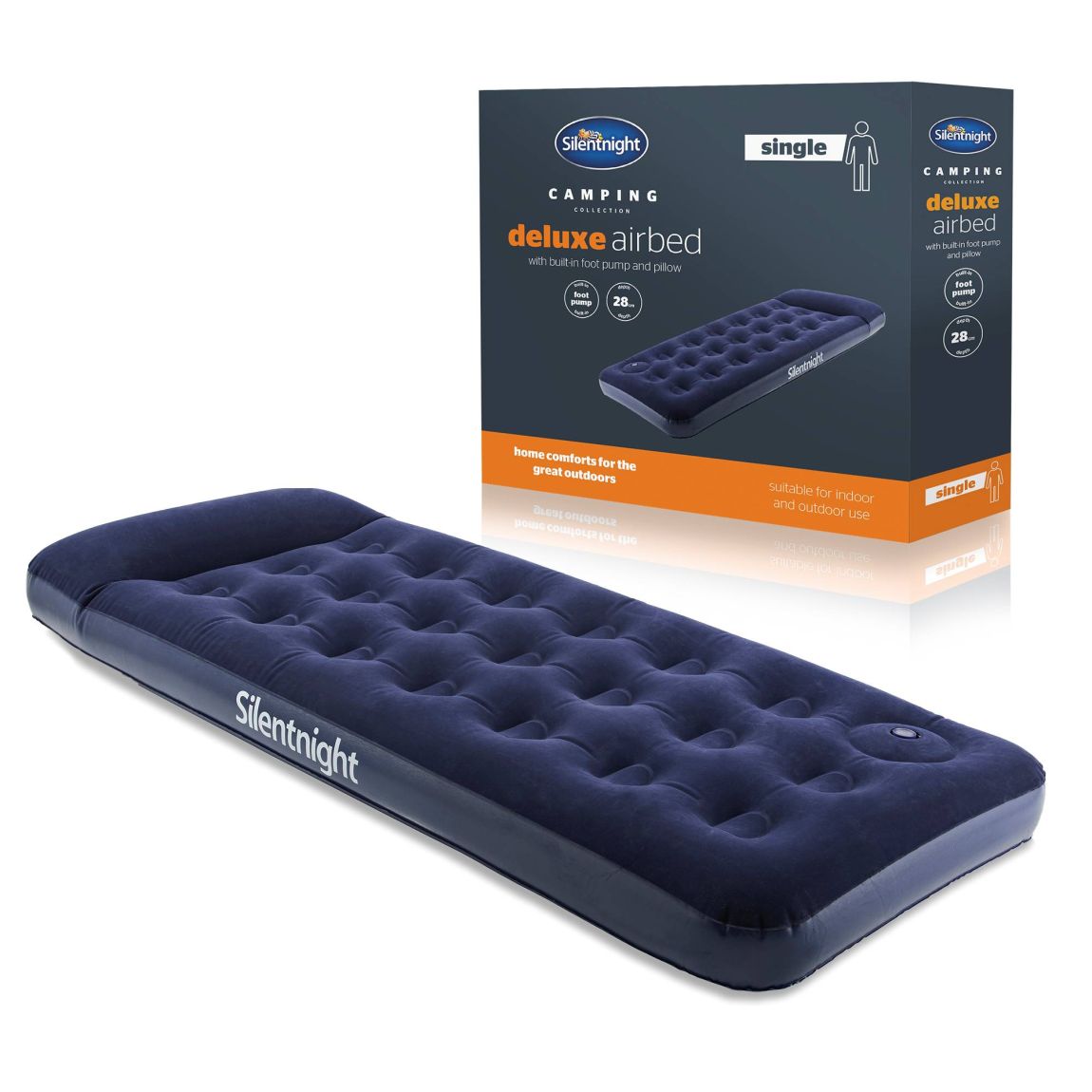 Silentnight Camping Collection Luxury Flock Airbed - Footpump - Blue - Single main product photo