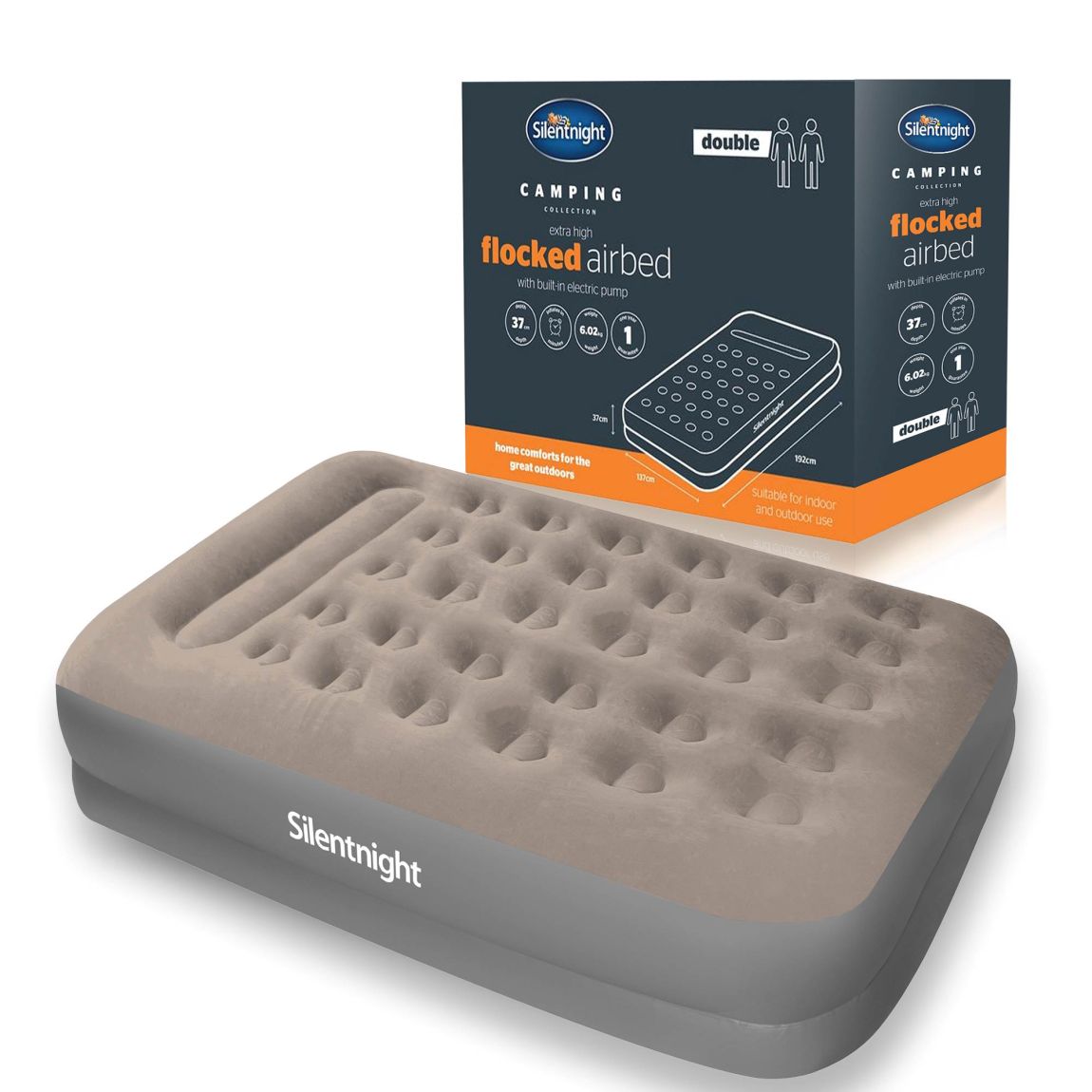 Silentnight Camping Collection Flock Airbed - Electric Pump - Grey - Double main product photo