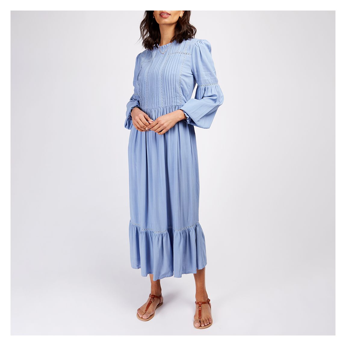 Blue Lace Trim Pephem Maxi Dress main product photo