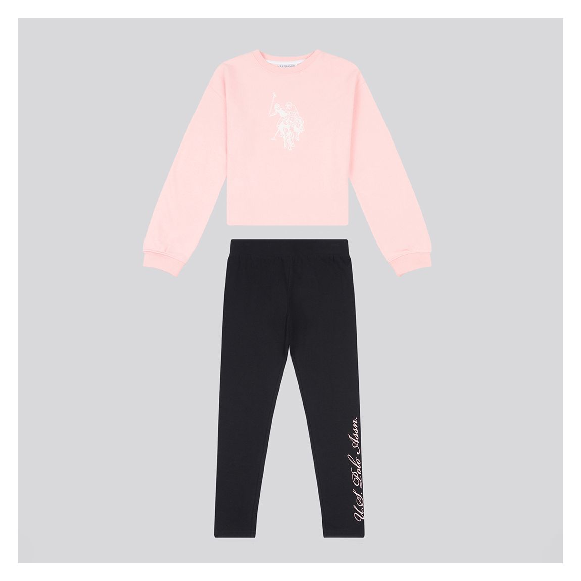 Girls Pink/ Black Graphic Cotton Sweatshirt and Leggings Set main product photo