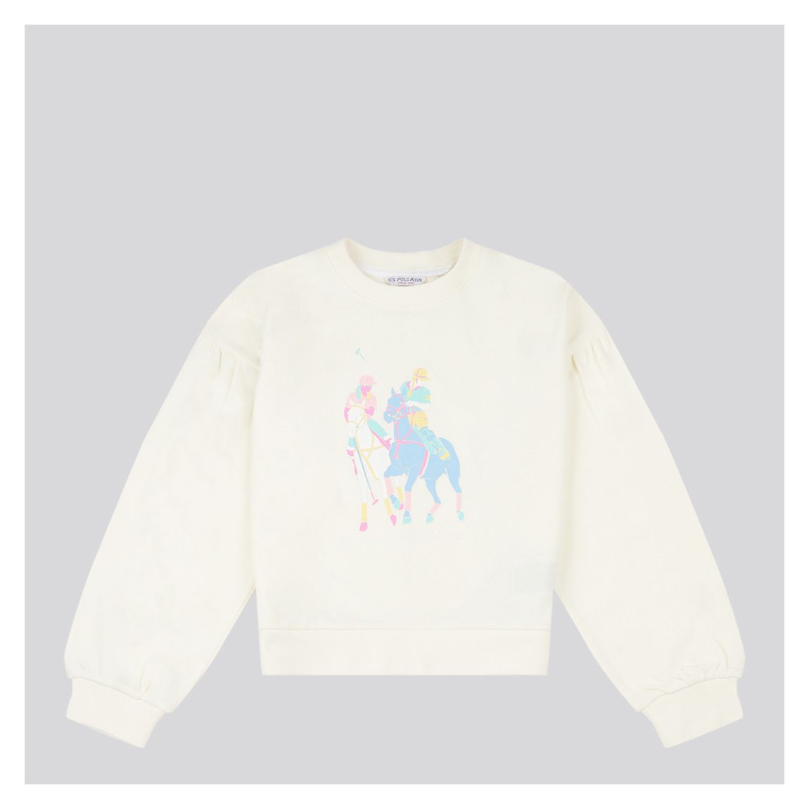 Girls Cream Double Horseman Puff Sleeve Sweatshirt main product photo