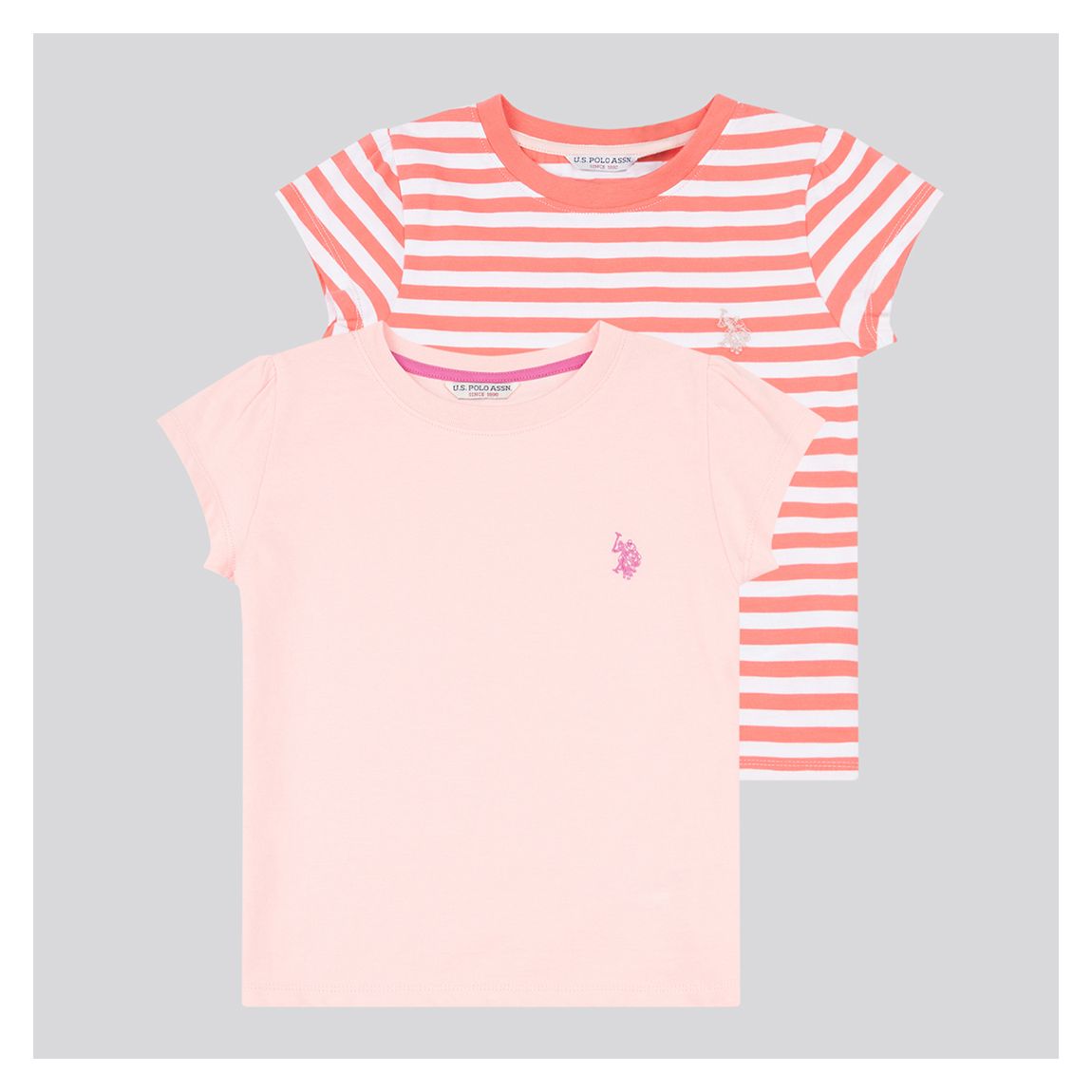Girls Pink/ Orange Striped Double Horseman 2-Pack Cotton T-Shirts main product photo
