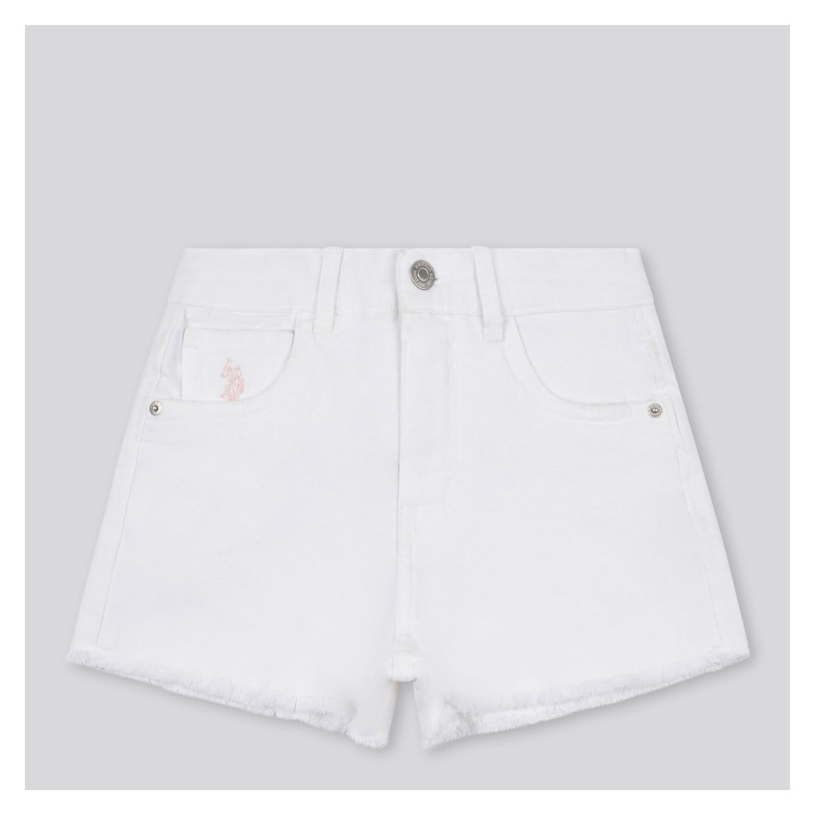 Girls White Cotton Blend Denim Shorts main product photo