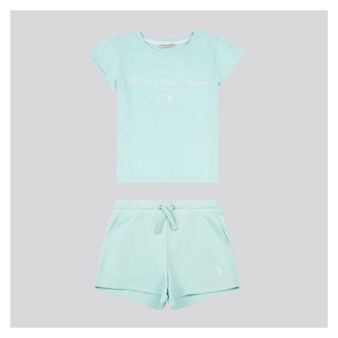 Girls Blue Script Graphic Cotton T-Shirt and Shorts Set main product photo