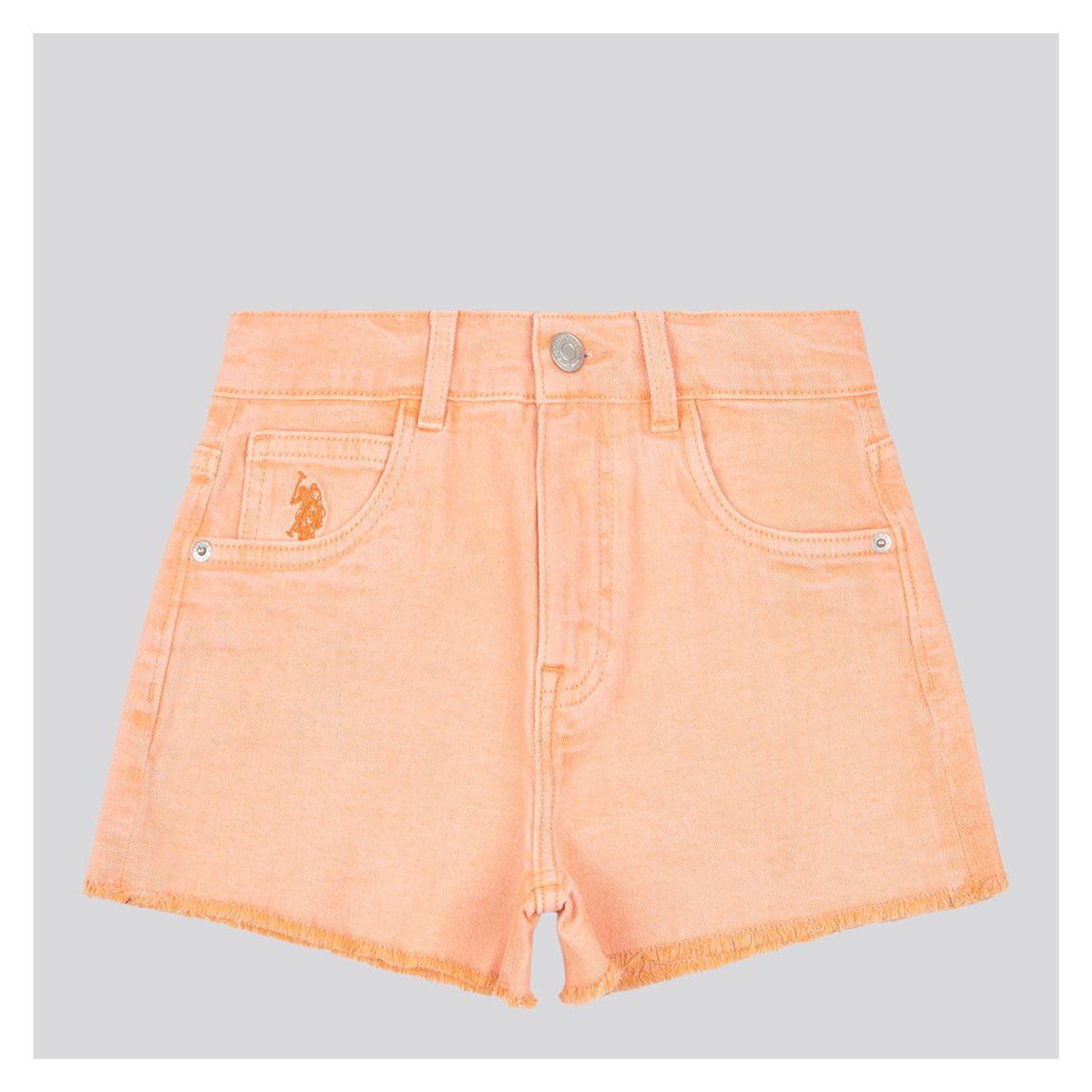 Girls Orange Cotton Blend Denim Shorts main product photo