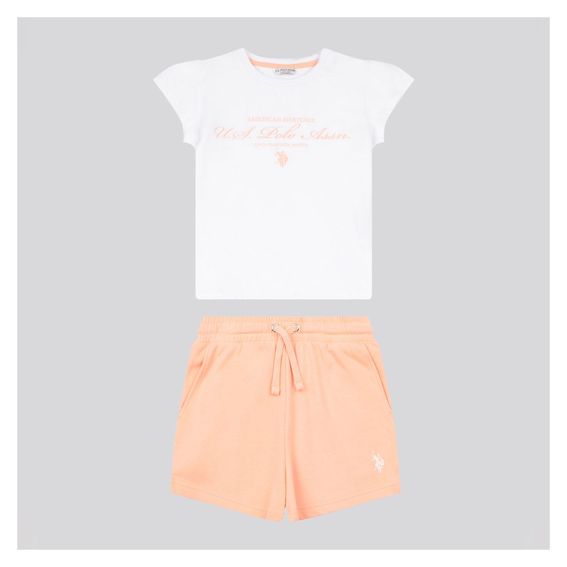 Girls White/ Orange Script Graphic Cotton T-Shirt and Shorts Set main product photo