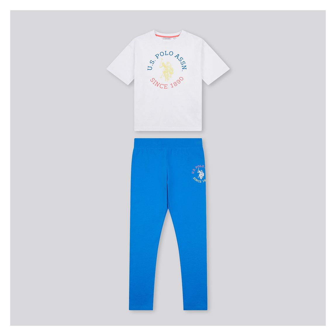 Girls Blue Graphic Cotton T-Shirt and Leggings Set main product photo