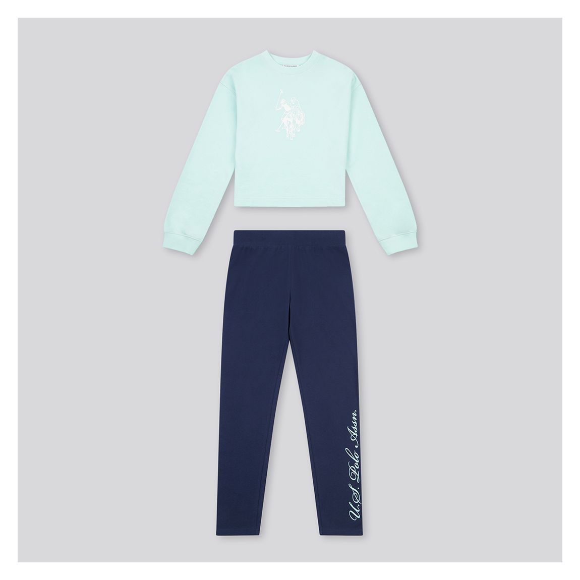 Girls Blue/ Navy Graphic Cotton Sweatshirt and Leggings Set main product photo