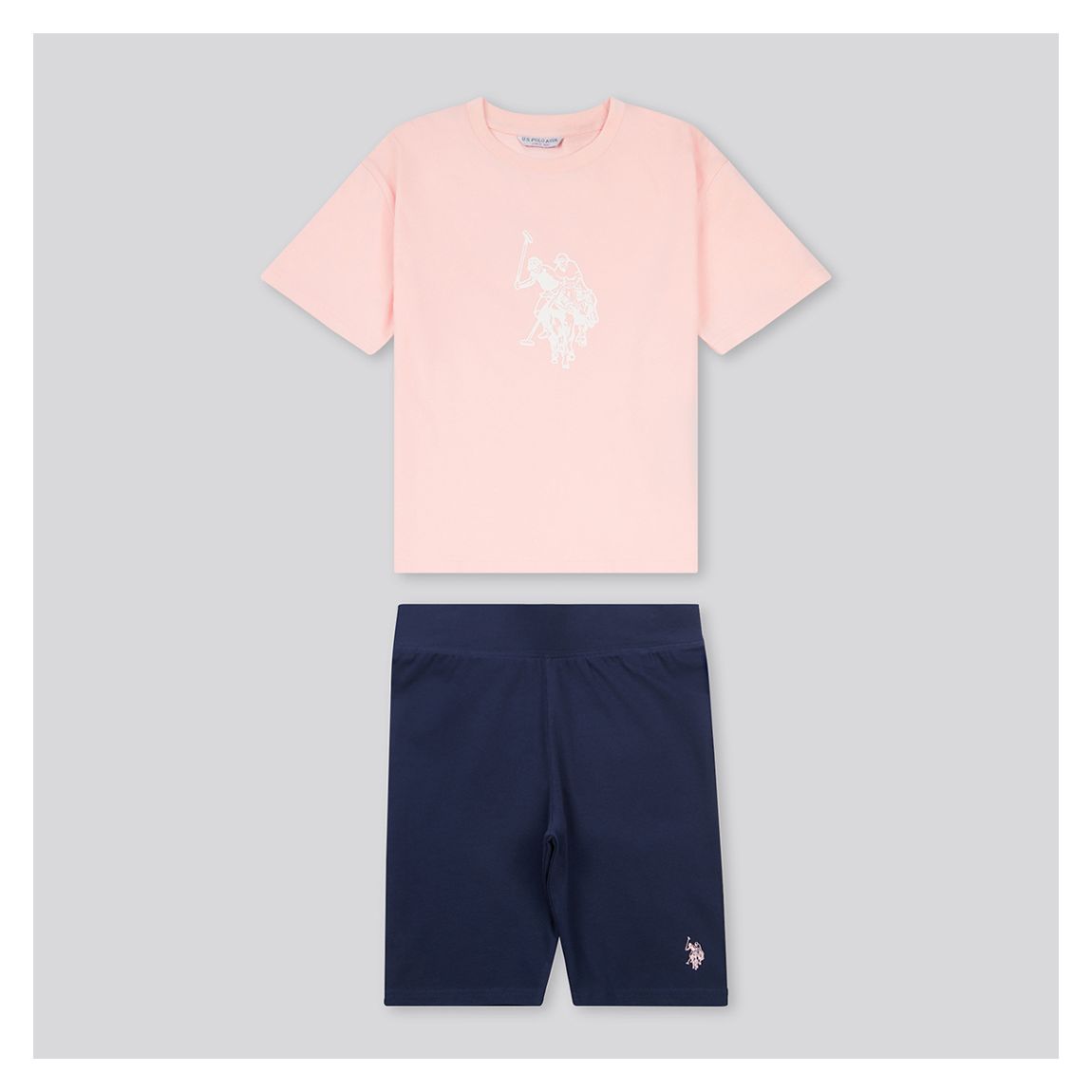 Girls Pink/ Navy Cotton T-Shirt and Jersey Cycling Short Set main product photo