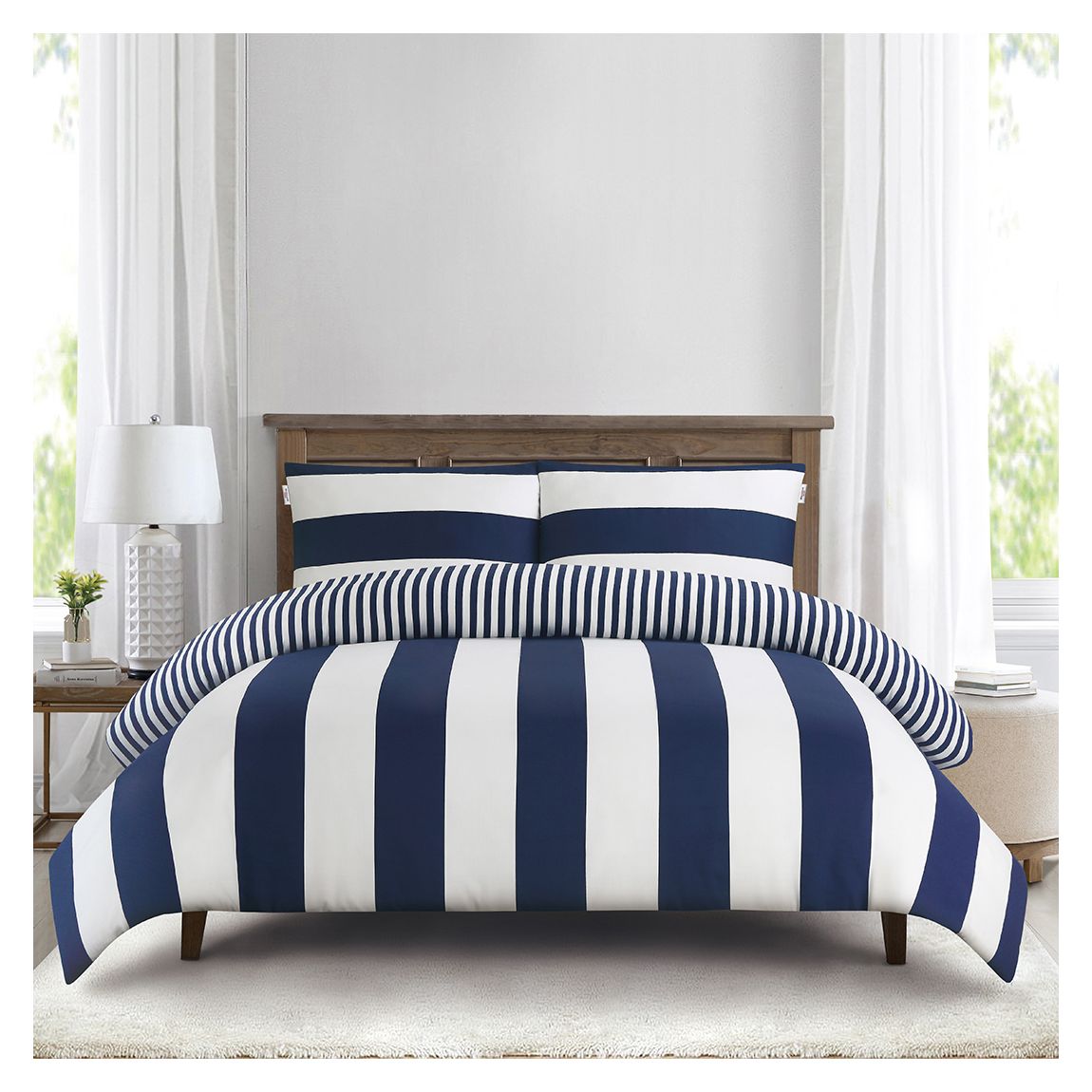 Pure Cotton Block Stripe Single, Navy Iris main product photo