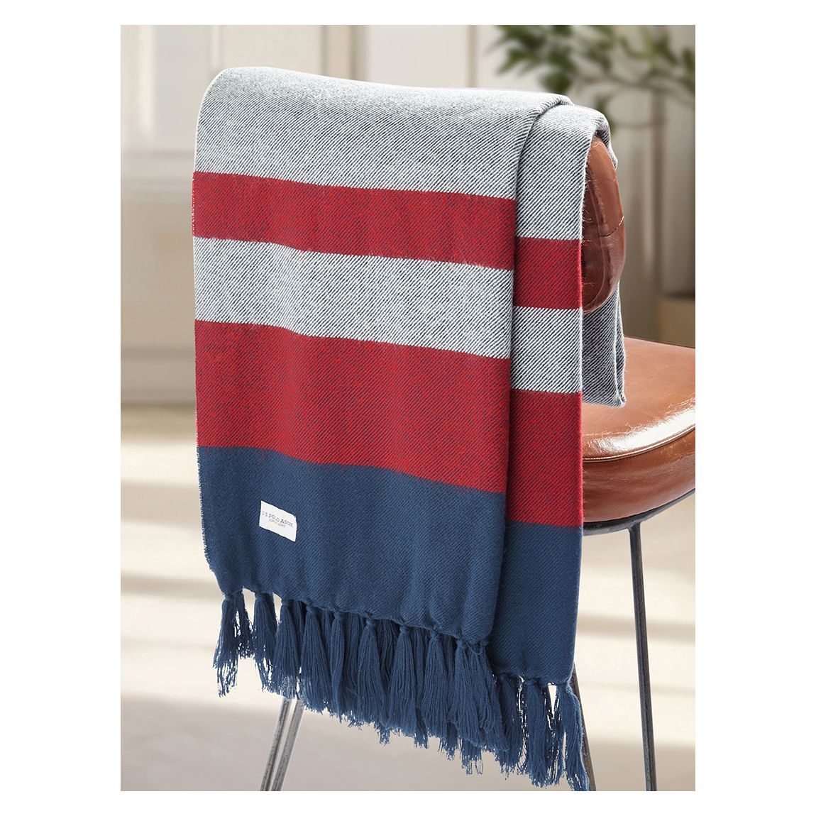 Luxurious Boucle Border Stripe Boxed Throw, Vapor Blue main product photo