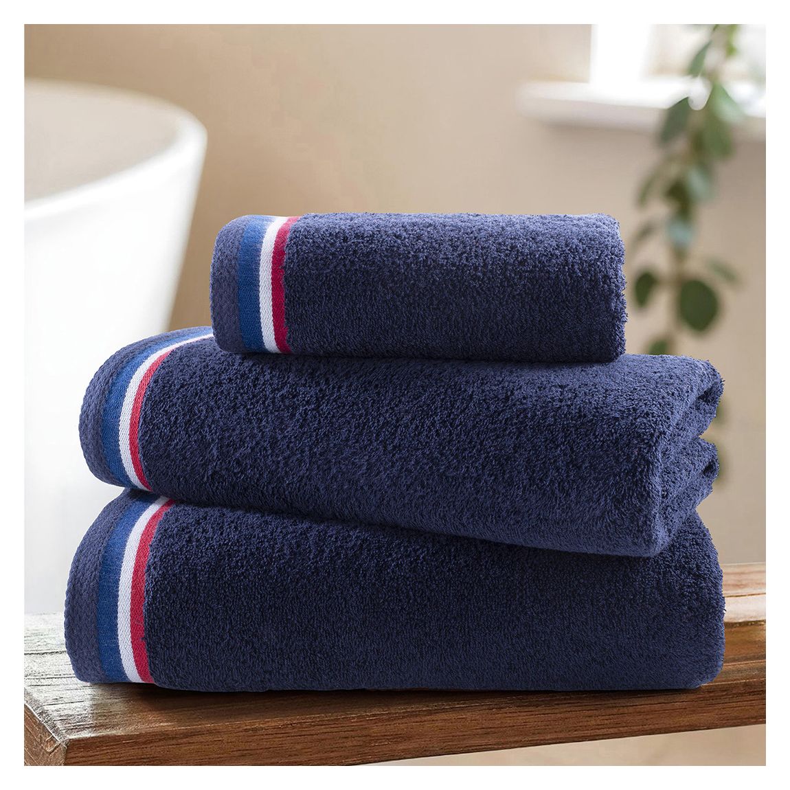 Pure Cotton Brand Stripe Bath Towel, Navy Iris main product photo