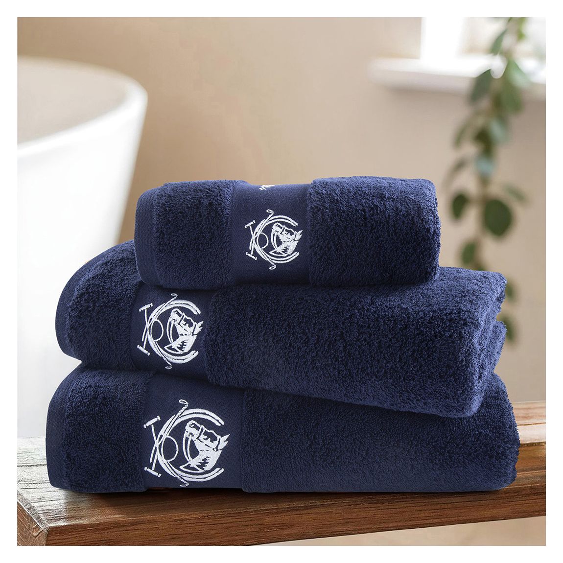 Pure Cotton Horse Crest Bath Sheet, Navy Iris main product photo