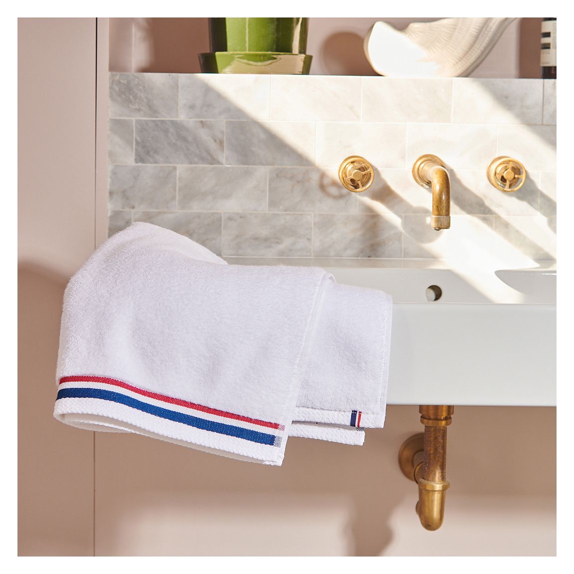Pure Cotton Brand Stripe 2 Pack of Hand Towels, Bright White main product photo