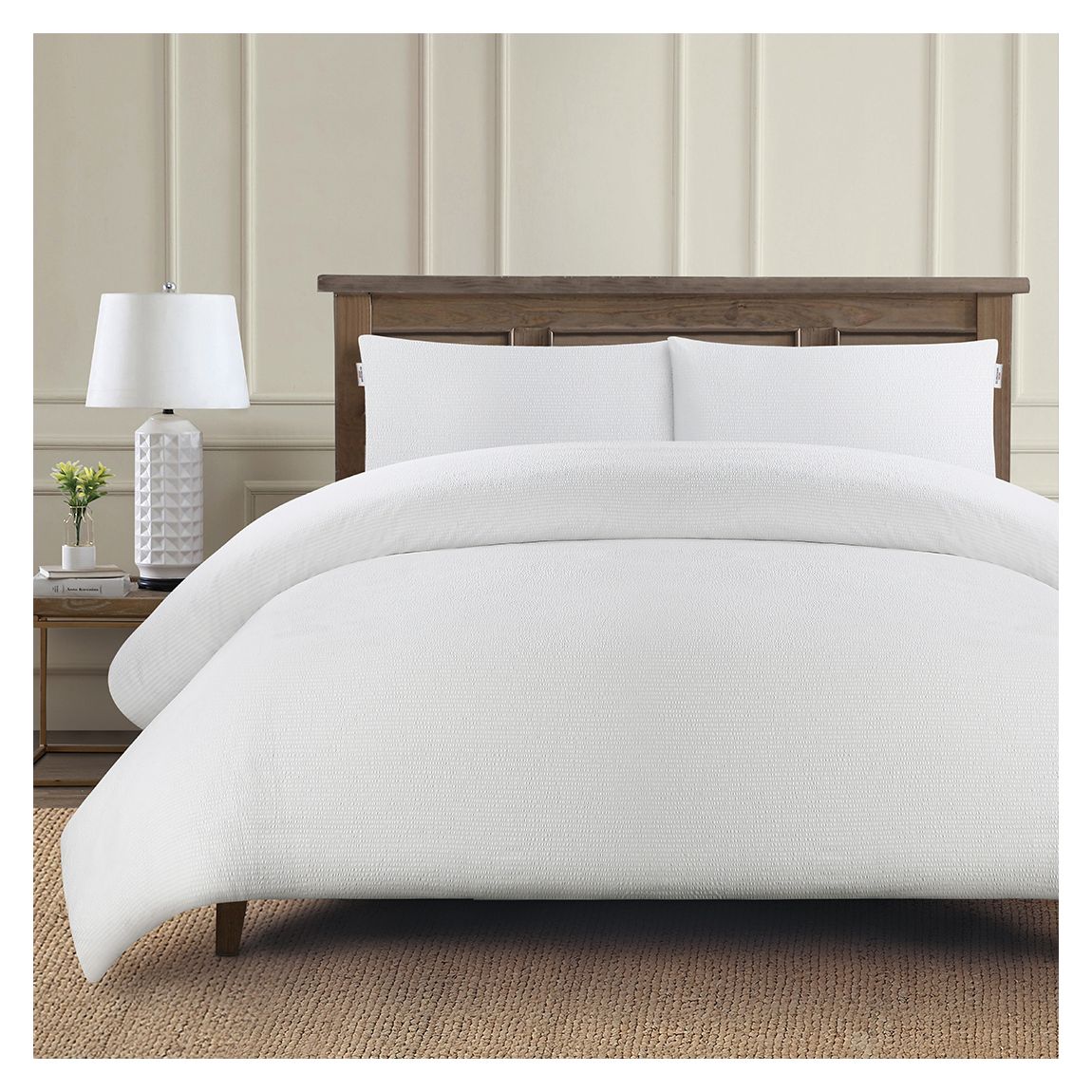 Pure Cotton Classic Seer Sucker Duvet Set, King, Bright White main product photo
