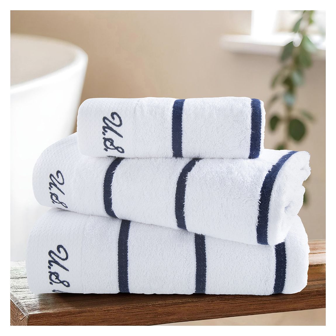 Pure Cotton Satin Stripe Hand Towel, Bright White main product photo