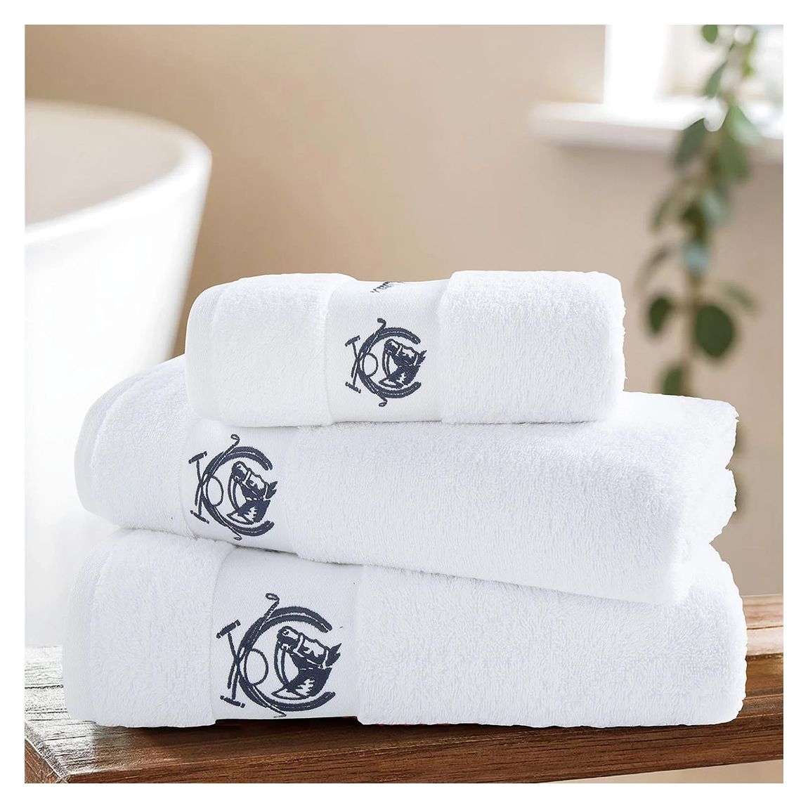 Pure Cotton Horse Crest Bath Towel, Bright White main product photo
