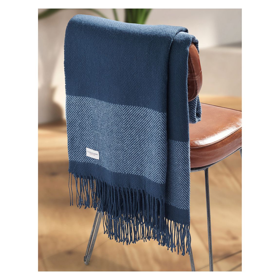 Luxurious Tonal Herringbone Throw, Navy Iris main product photo
