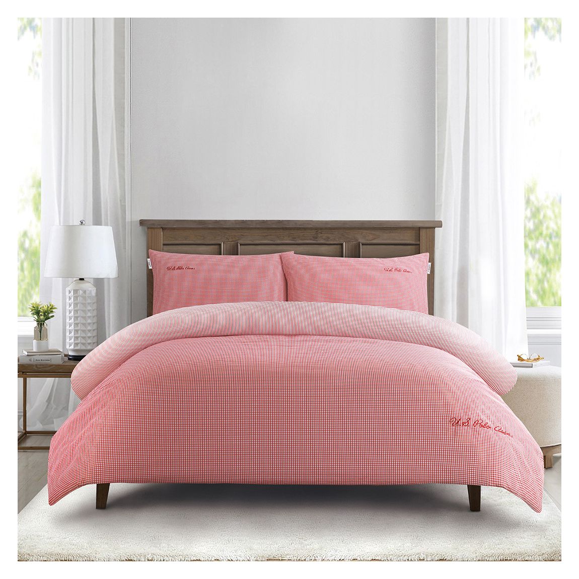 Pure Cotton Check Duvet Set, King, Haute Red main product photo