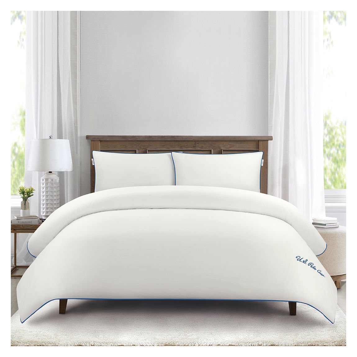 Pure Cotton Piped Duvet Set, King, Bright White main product photo