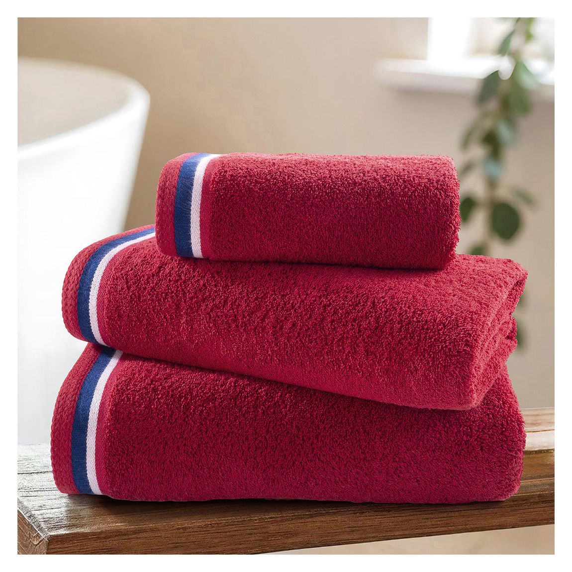 Pure Cotton Brand Stripe 2 Pack of Hand Towels, Haute Red main product photo