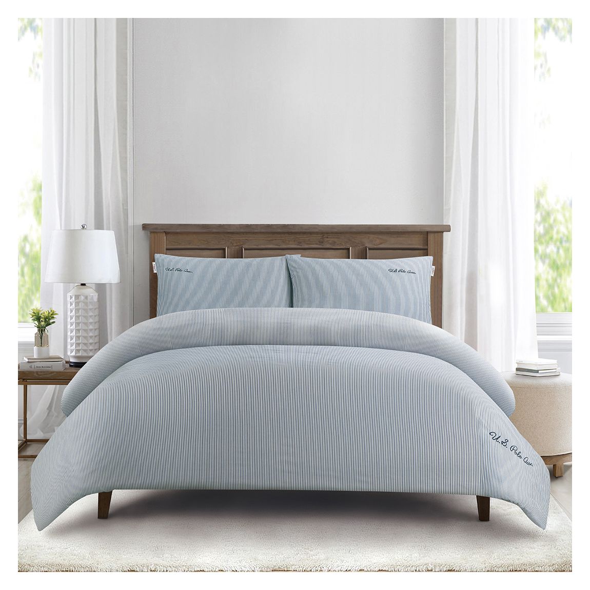 Pure Cotton Stripe Duvet Set, King, True Navy main product photo