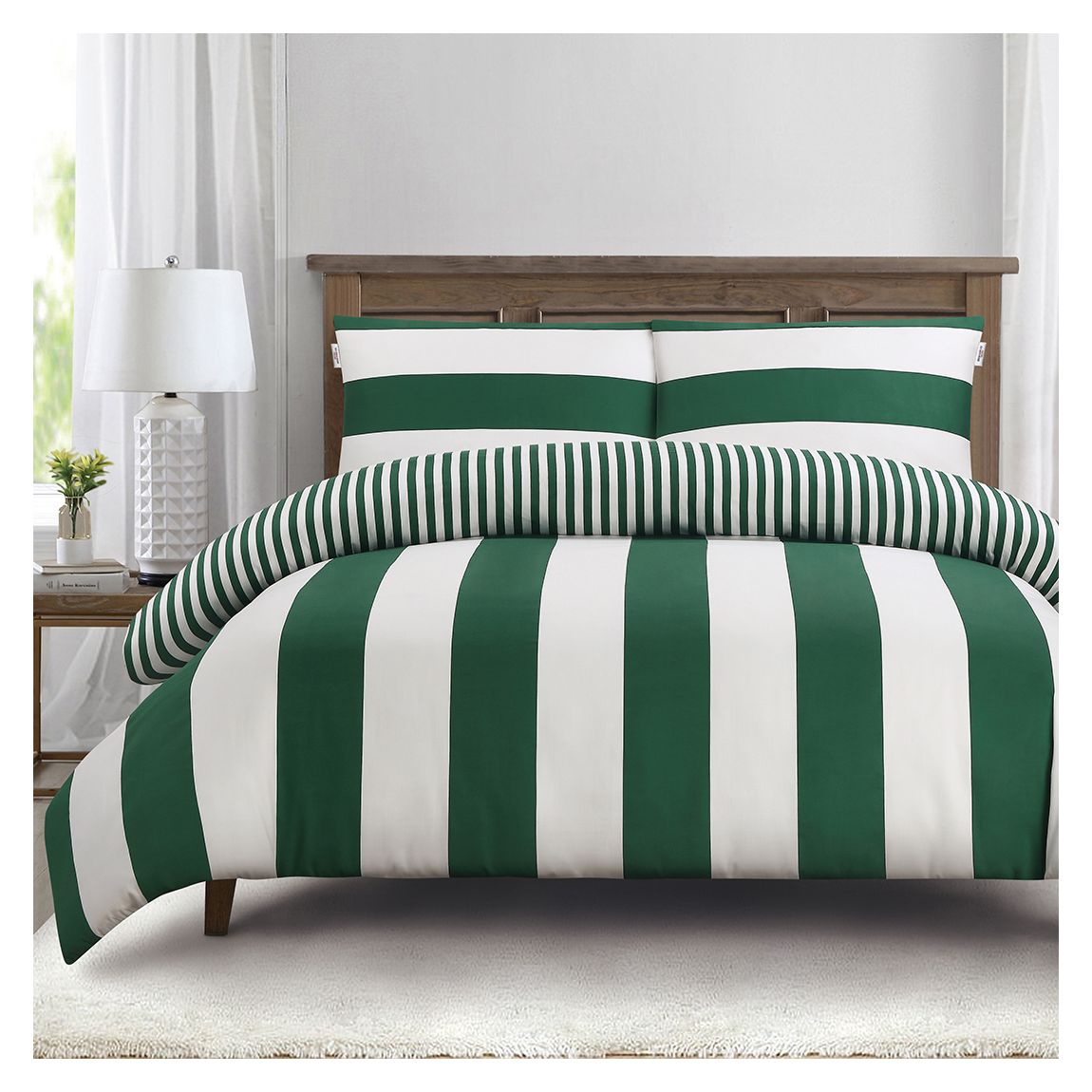 Pure Cotton Block Stripe, Super King, Green Jacket main product photo
