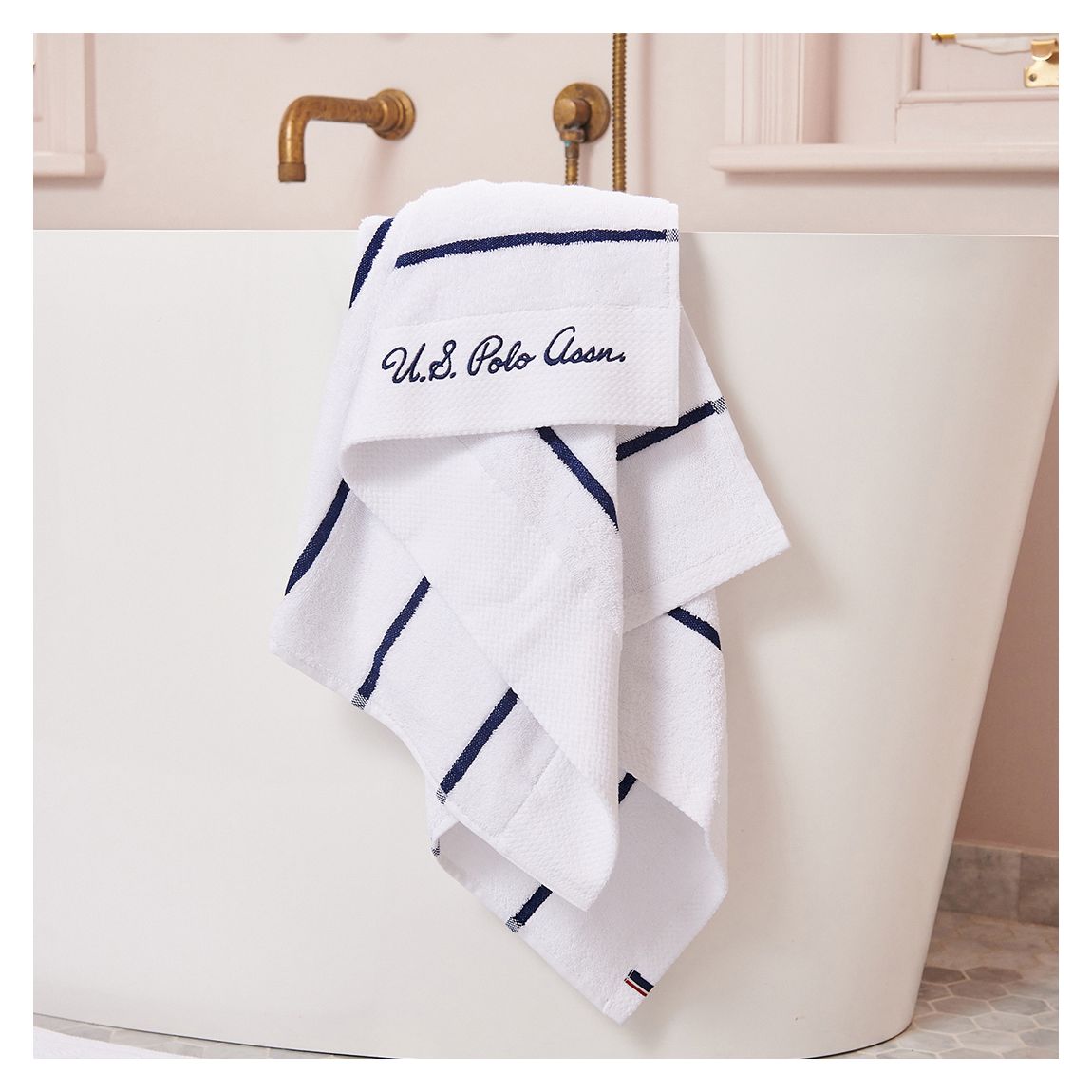 Pure Cotton Satin Stripe Towel, 2 Pack of Towels, Bright White main product photo