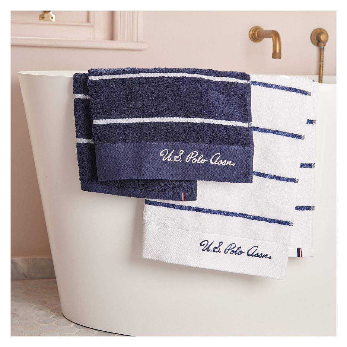 Pure Cotton Satin Stripe Towel, 2 Pack of Towels, Bright White main product photo