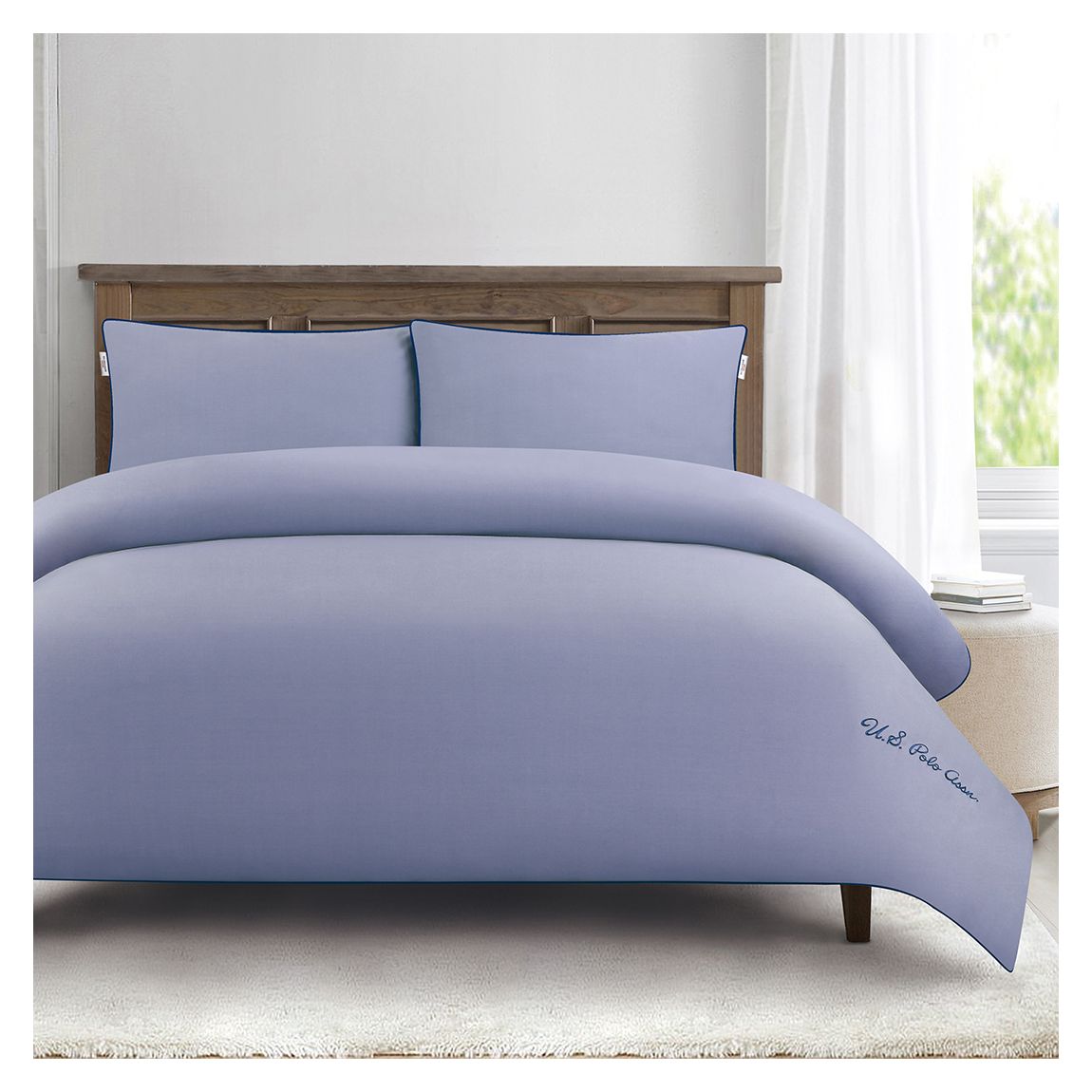 Pure Cotton Piped Duvet Set, King, Dusk main product photo