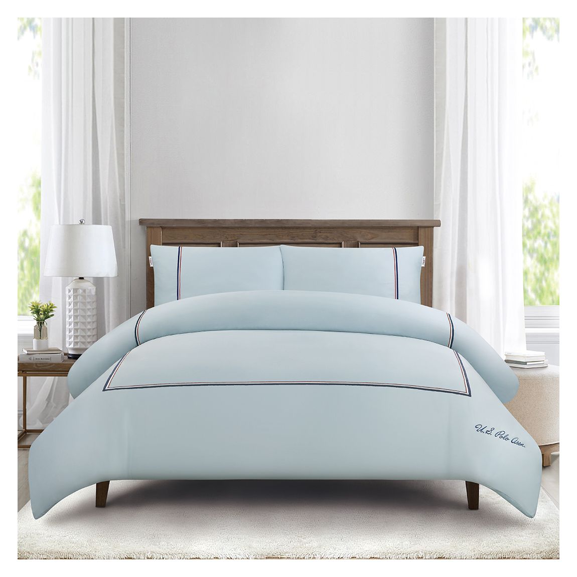 Luxury Cotton Twin Stripe Duvet Set, Super King, Ballard Blue main product photo