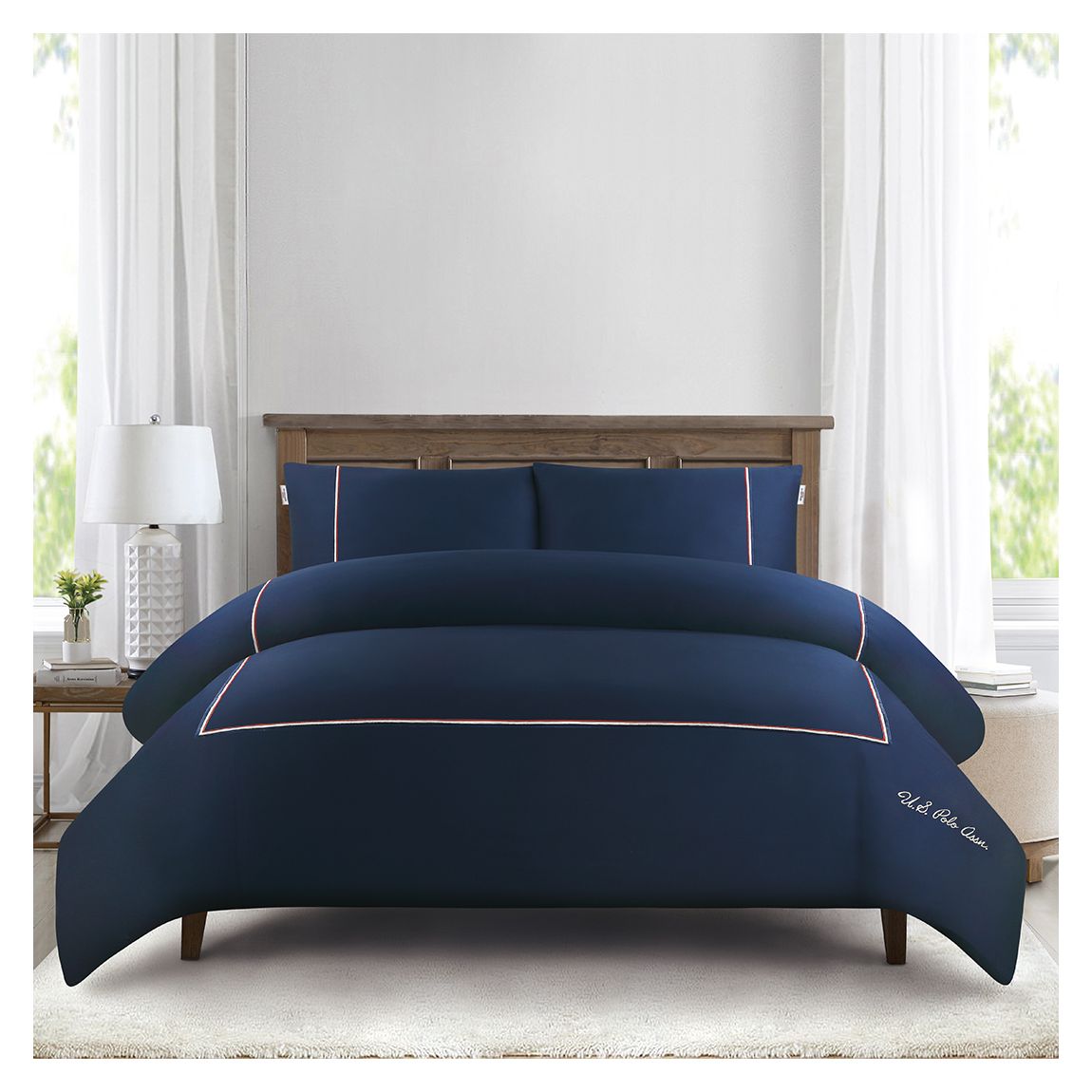 Luxury Cotton Twin Stripe Duvet Set Single, Navy Iris main product photo