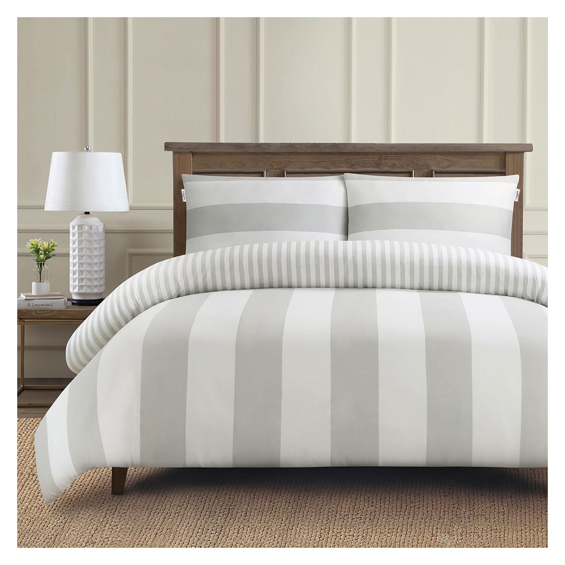Pure Cotton Block Stripe, King, Vapor Blue main product photo